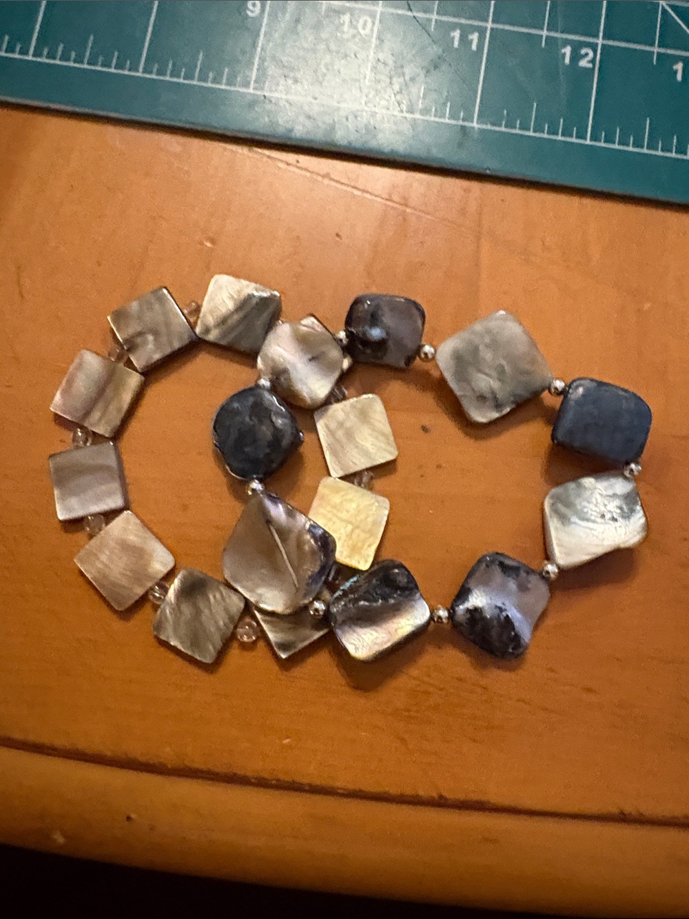 Handcrafted Iridescent Mother-of-Pearl Bracelet - Gray and Silver Tones